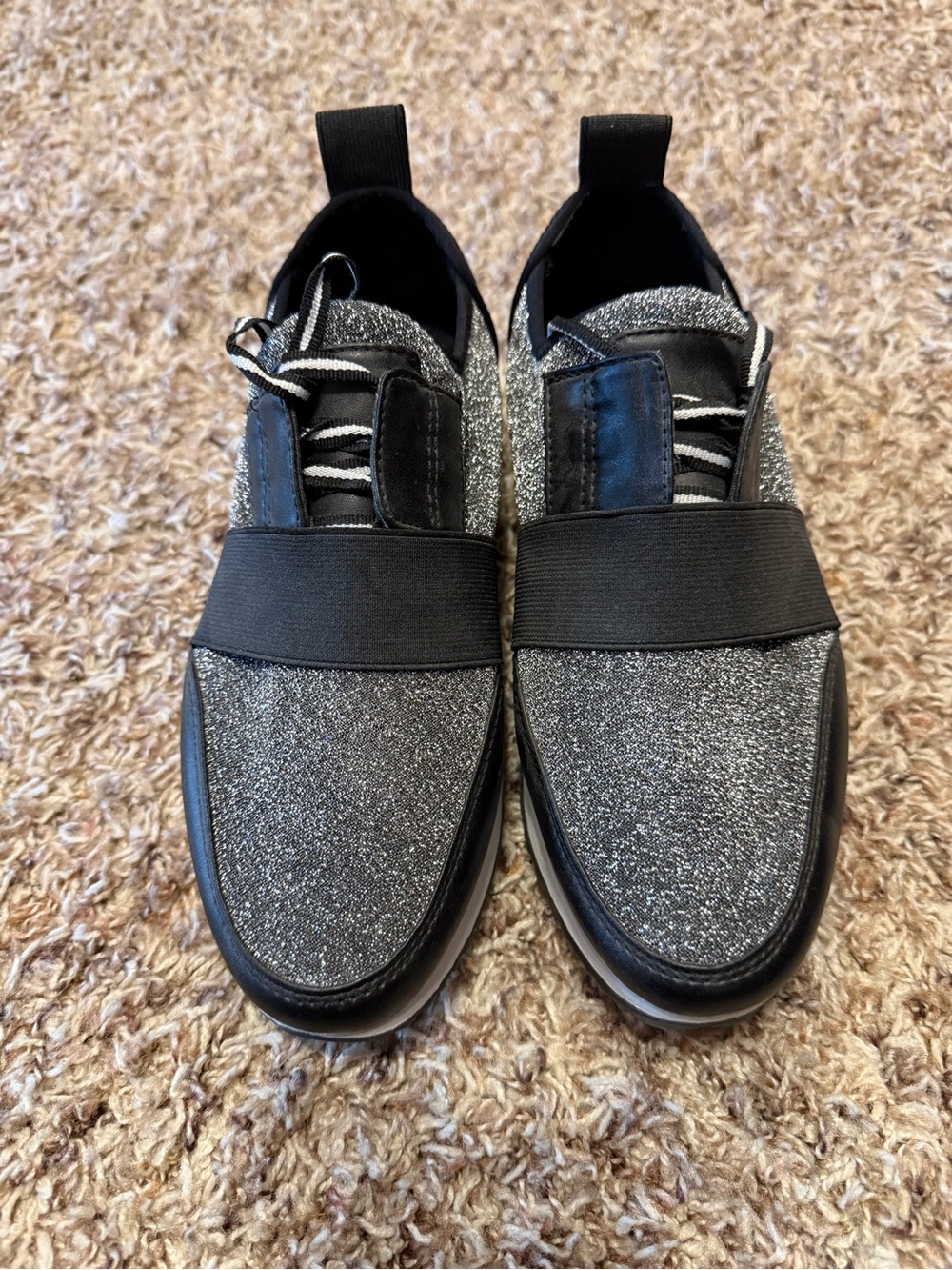 Steve Madden Women's Glitter Slip-On Sneakers in Black and Silver